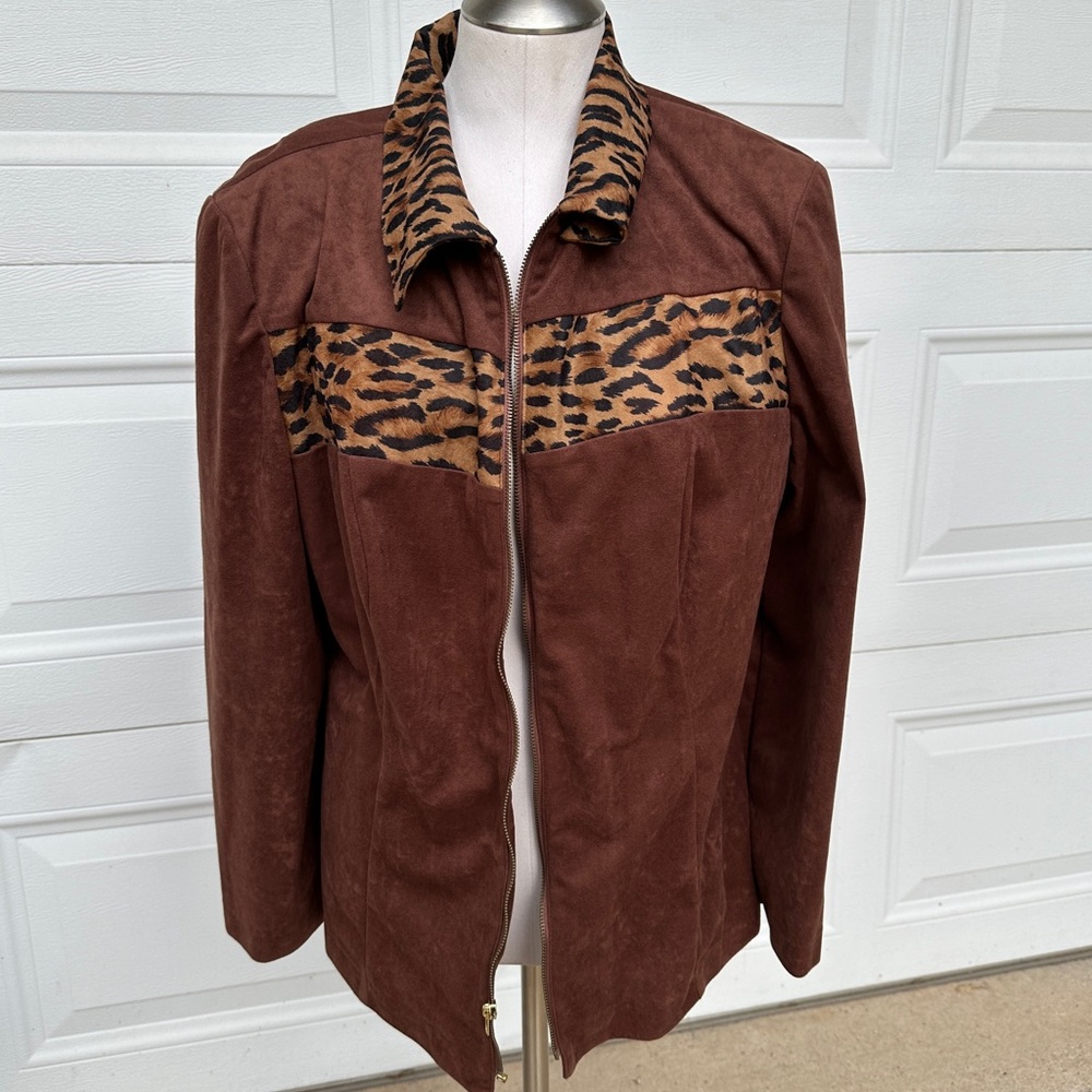 Vintage leopard print brown zip up jacket
